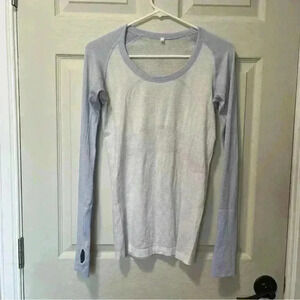 Luluemon Women's Swiftly Tech White And Blue Long Sleeve Sz 6